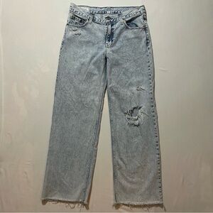 Y2K Low Rise Straight Distressed Jeans Raw Hem Light Wash GAP 27 Grunge Denim